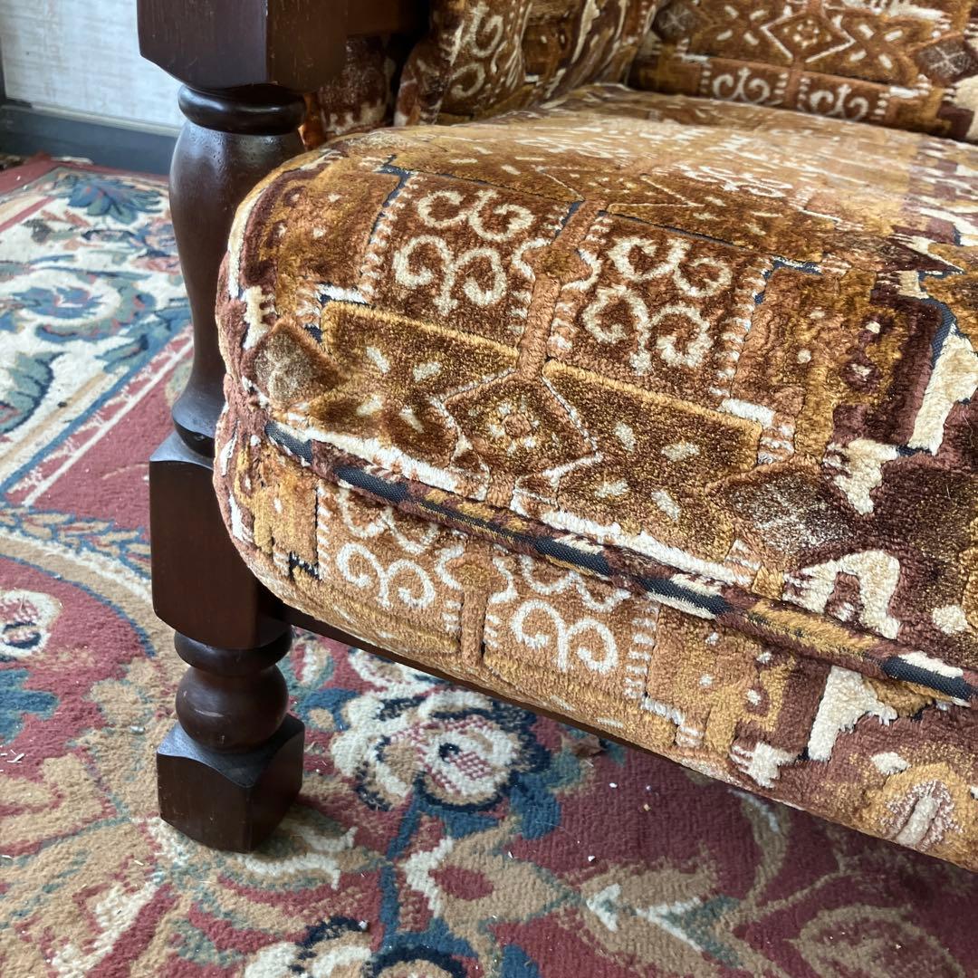 昭和レトロ マルニ 花柄ベロアチェア 一人掛けソファ アームチェア アンティーク