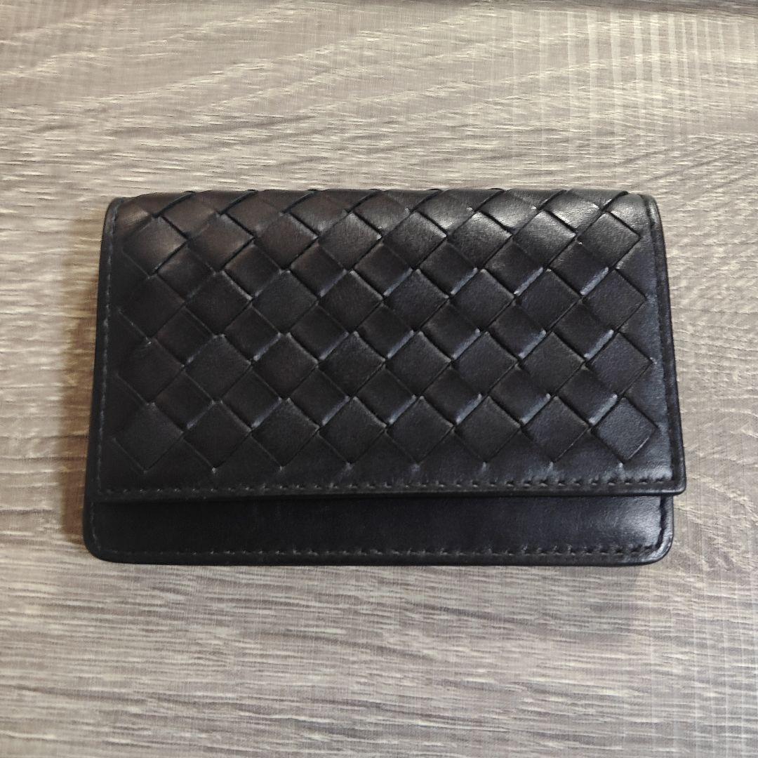 ブラックレザー名刺入れ 編み込みデザイン