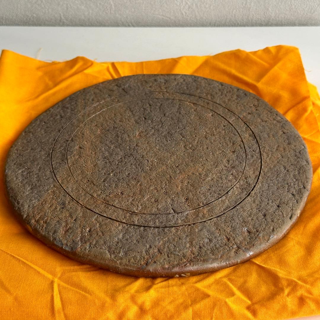 堀江英城 備前 皿 タタキ皿 牡丹餅 緋襷 共箱