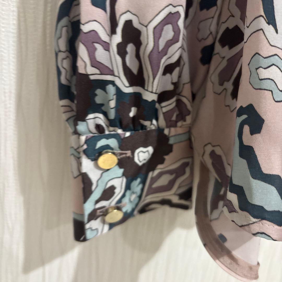 美品ANAYIアナイモダンペイズリーフリルブラウス38Mサイズピンク