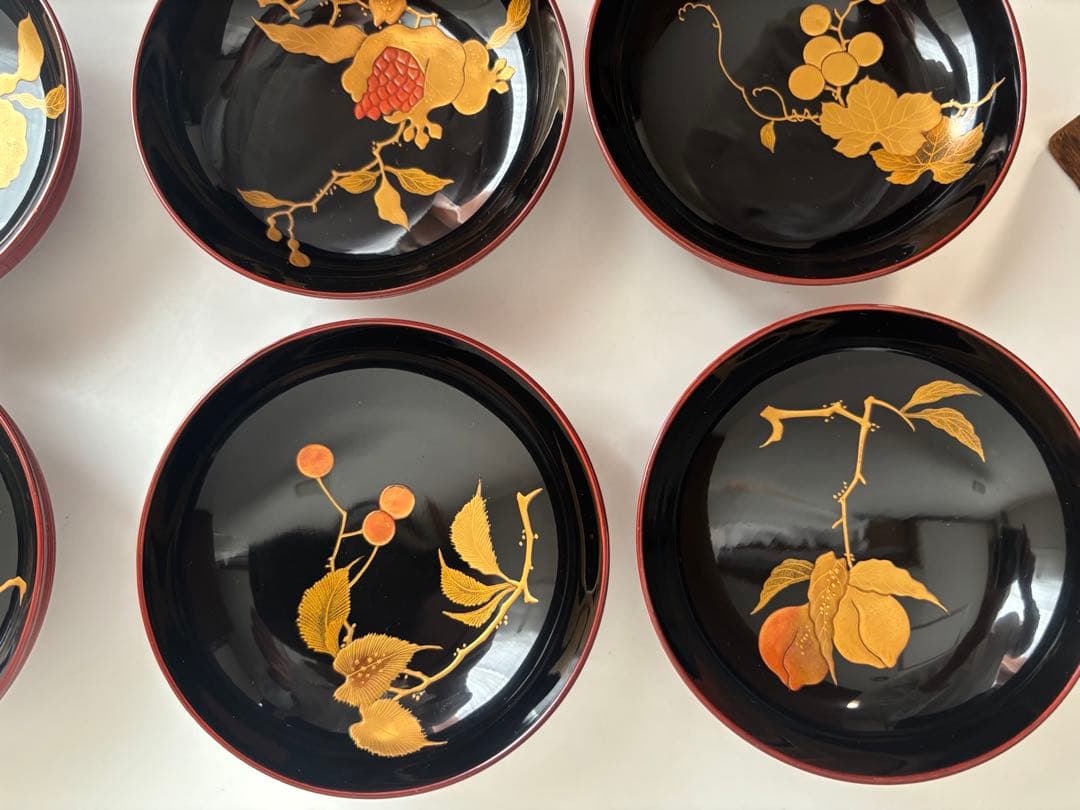 時代漆器　京都　蒔絵師　長野横笛　吸物椀　絵替　9客　共箱