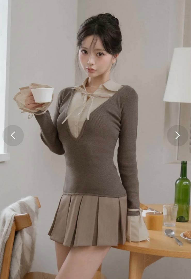 Darich シャツドッキングプリーツミニワンピース モカ FREE