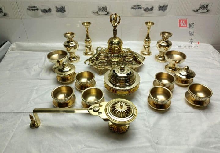 【修縁堂】真言宗法具 法器 21点セット密教 一面器寺院用仏具 チベット真鍮製