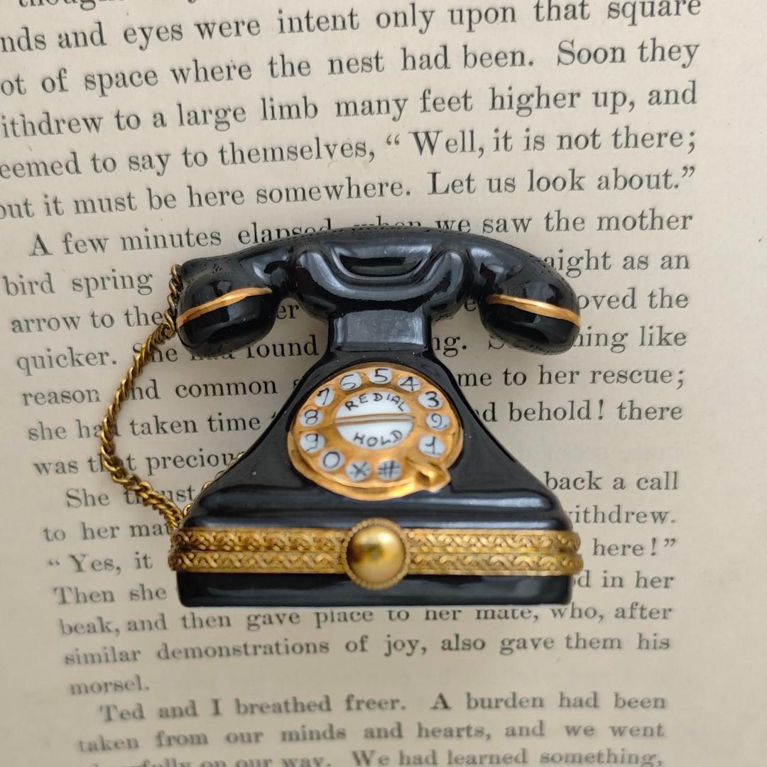 リモージュボックス　レトロ黒電話　　フランス製小物入れ　陶器